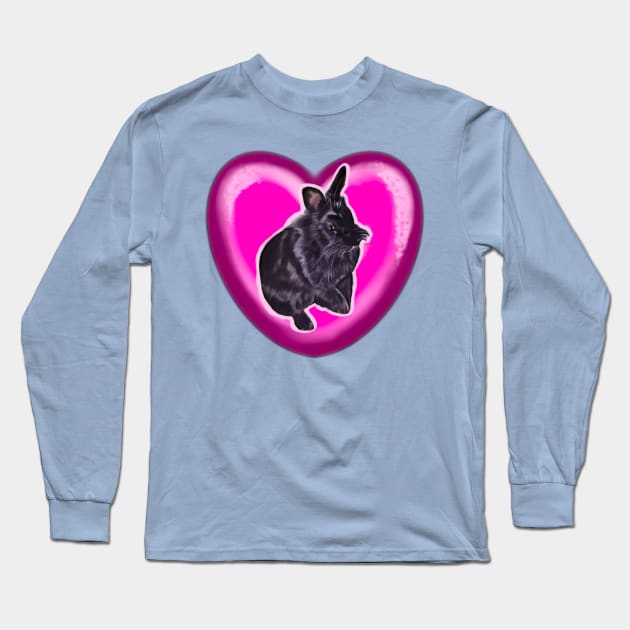 Rabbit - lionhead rabbit in a pink love heart- bunny rabbit cute  ebony black bunny rabbit Long Sleeve T-Shirt by Artonmytee